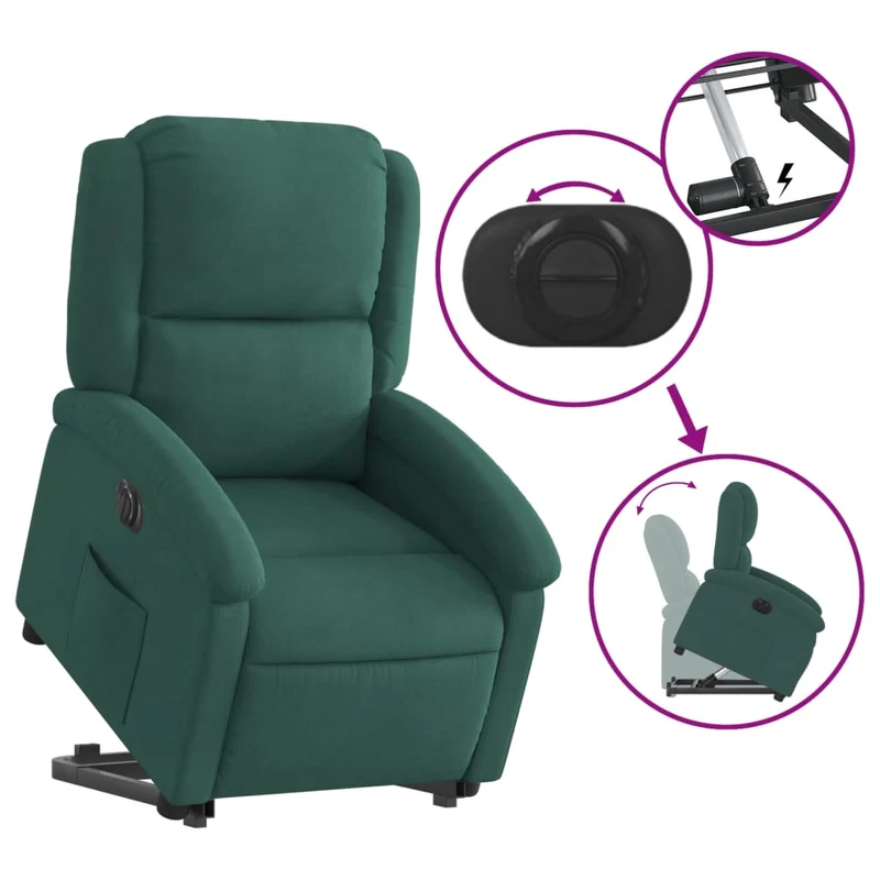 Fauteuil relax TV fonction de levage électrique très confortable en velours vert foncé DEC028612