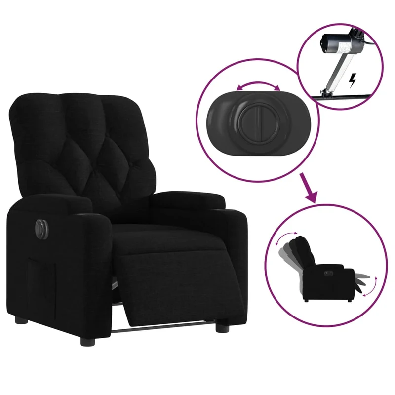 Fauteuil relax TV fonction d'inclinaison électrique très confortable en tissu noir DEC028500