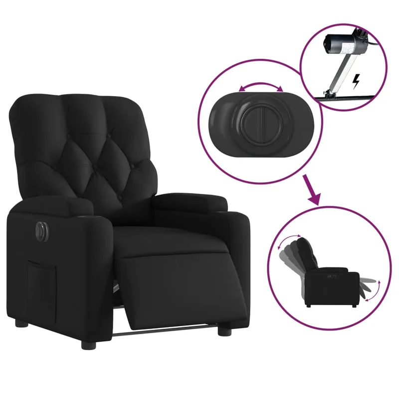 Fauteuil relax TV fonction d'inclinaison électrique très confortable en PVC noir DEC028477