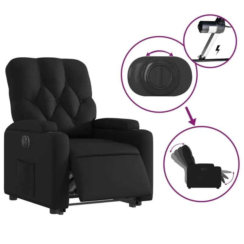 Fauteuil relax TV fonction de levage électrique très confortable en PVC noir DEC028476