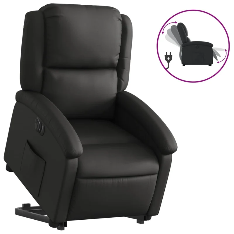 Fauteuil relax TV fonction de levage électrique très confortable en cuir véritable noir DEC028458
