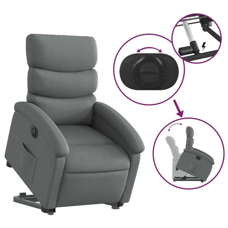Fauteuil relax TV fonction de levage électrique très confortable en tissu gris foncé DEC028362
