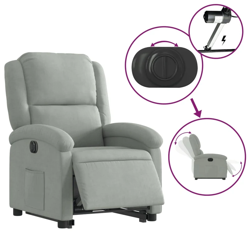Fauteuil relax TV fonction de levage électrique très confortable en velours gris clair DEC028332