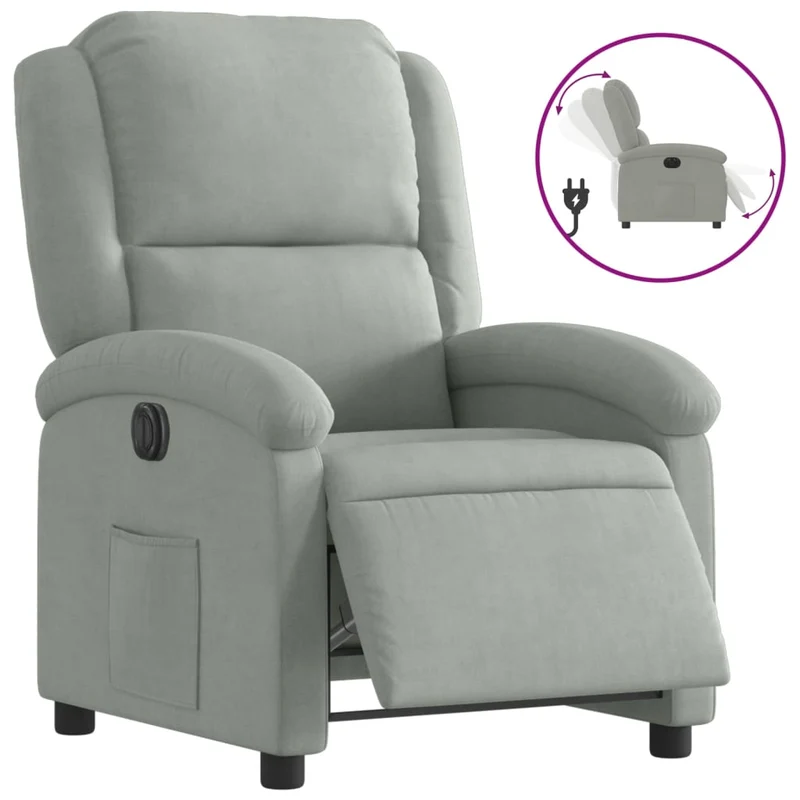 Fauteuil relax TV fonction de levage électrique très confortable en velours gris clair DEC028331