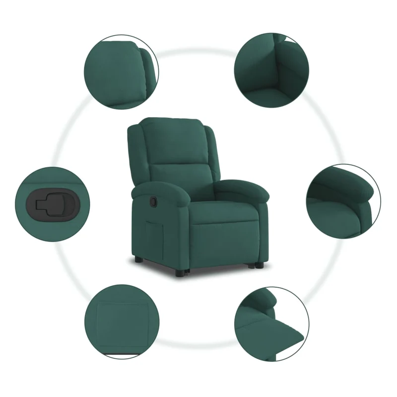 Fauteuil relax TV rembourrage confortable fonction de levage électrique en velours vert foncé DEC028233