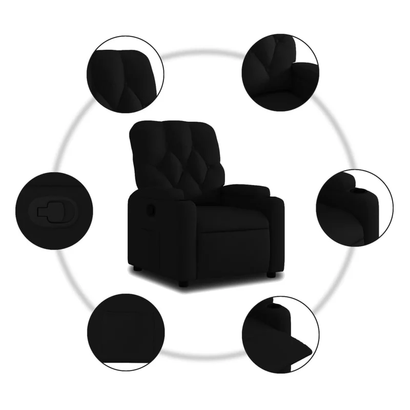 Fauteuil relax TV rembourrage confortable fonction d'inclinaison manuelle en tissu noir DEC028093