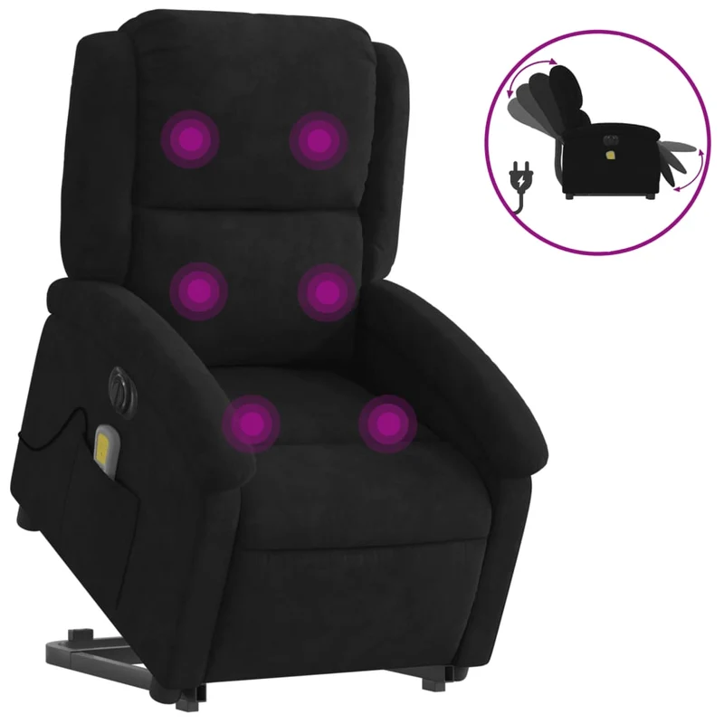 Fauteuil de relaxation fonction massage et inclinable 6 points de massage en velours noir DEC027828