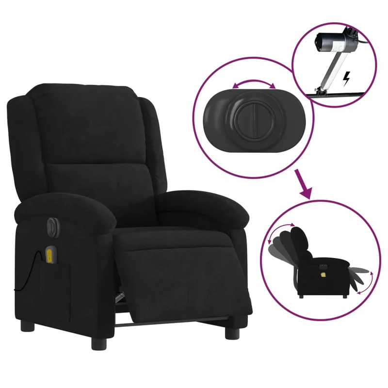 Fauteuil de relaxation fonction massage et inclinable 6 points de massage en velours noir DEC027827
