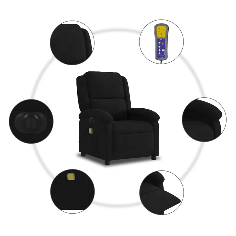Fauteuil de relaxation fonction massage et inclinable 6 points de massage en velours noir DEC027827