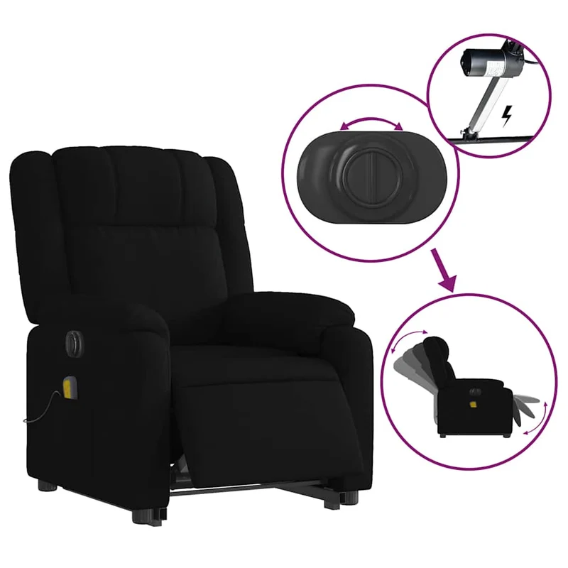 Fauteuil de relaxation fonction massage et inclinable 6 points de massage en tissu noir DEC027814