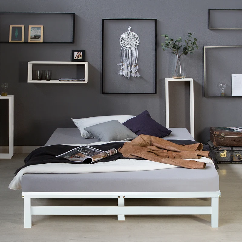 Lit design palette avec sommier à lattes 140x200 cm en bois massif blanc LIT06240