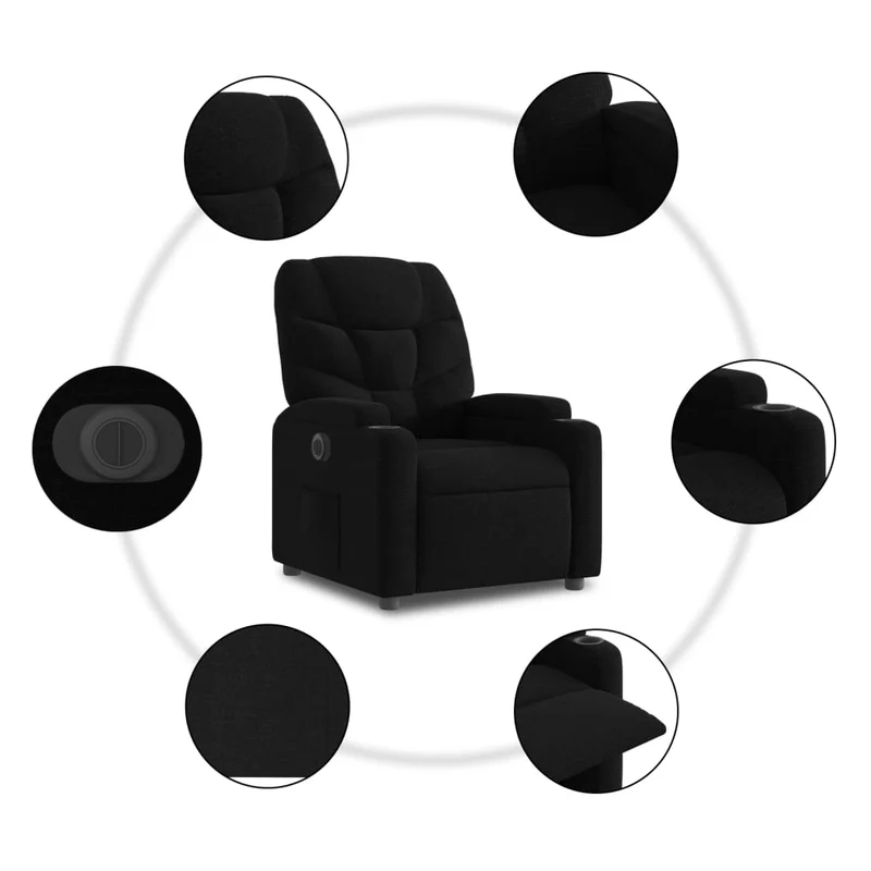 Fauteuil relax TV fonction de levage électrique très confortable en tissu noir DEC028505