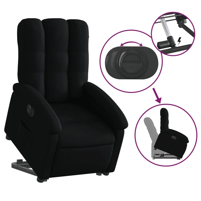 Fauteuil relax TV fonction de levage électrique très confortable en tissu noir DEC028504