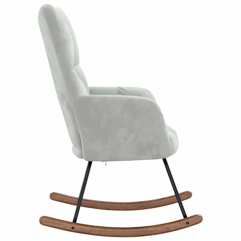 Fauteuil à bascule d'allaitement rembourré relax pour salon en velours gris clair DEC028970