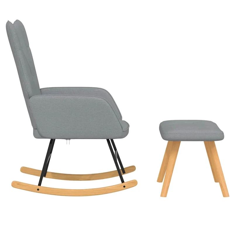 Fauteuil à bascule d'allaitement avec repose-pieds rembourré relax pour salon en tissu gris clair DEC028872
