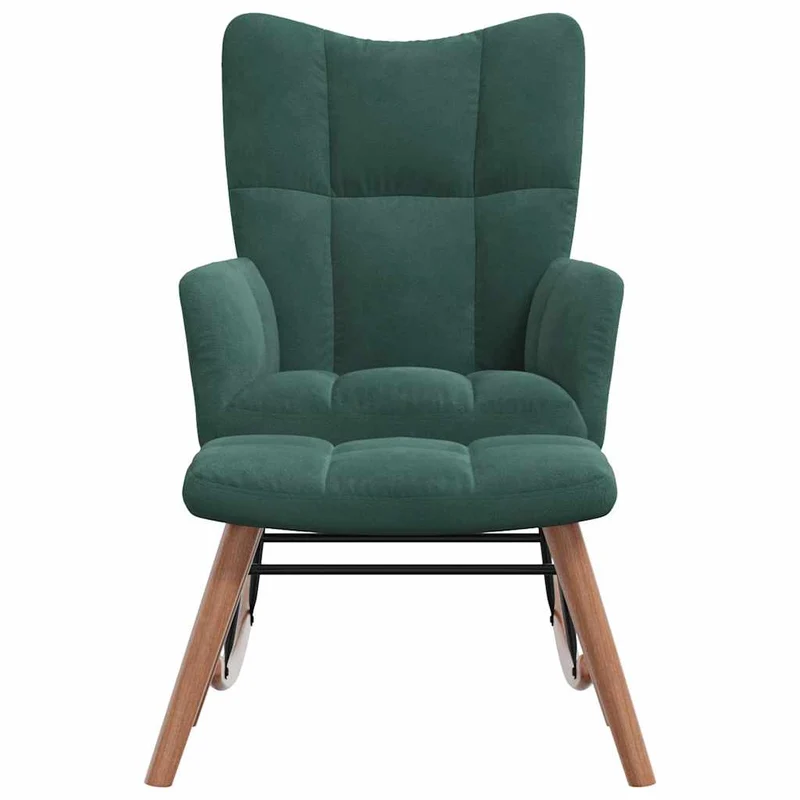 Fauteuil à bascule d'allaitement rembourré relax pour salon avec repose-pied en velours vert foncé DEC028852