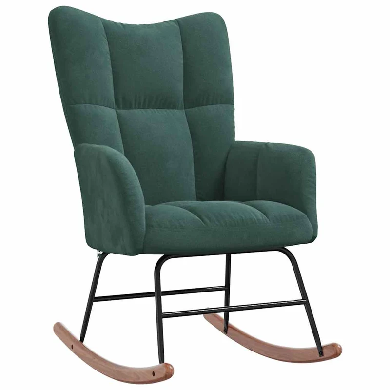 Fauteuil à bascule d'allaitement rembourré relax pour salon avec repose-pied en velours vert foncé DEC028852
