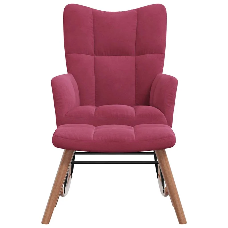 Fauteuil à bascule d'allaitement rembourré relax pour salon avec repose-pied en velours rouge bordeaux DEC028844