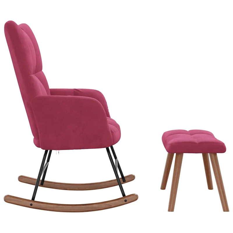 Fauteuil à bascule d'allaitement rembourré relax pour salon avec repose-pied en velours rouge bordeaux DEC028844