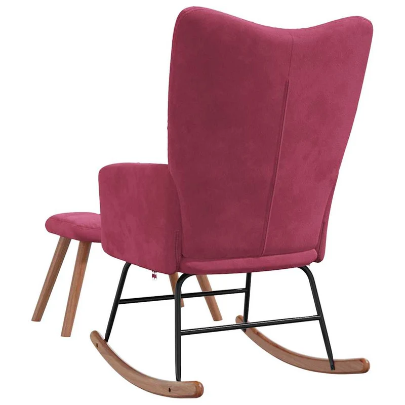 Fauteuil à bascule d'allaitement rembourré relax pour salon avec repose-pied en velours rouge bordeaux DEC028844