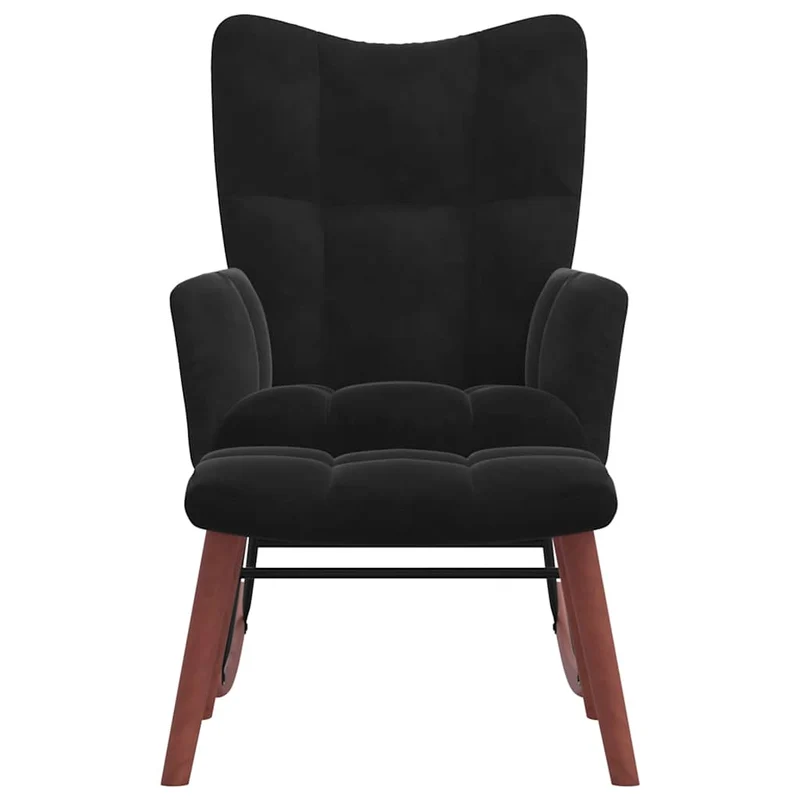 Fauteuil à bascule d'allaitement rembourré relax pour salon avec repose-pied et velours noir DEC028834