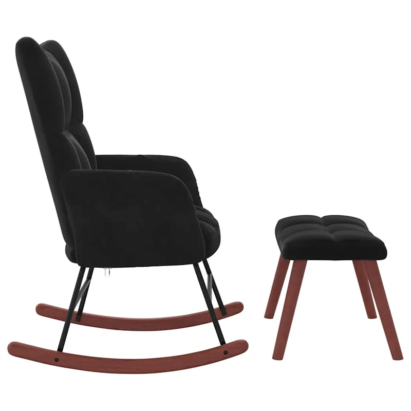 Fauteuil à bascule d'allaitement rembourré relax pour salon avec repose-pied et velours noir DEC028834
