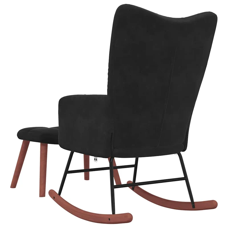 Fauteuil à bascule d'allaitement rembourré relax pour salon avec repose-pied et velours noir DEC028834