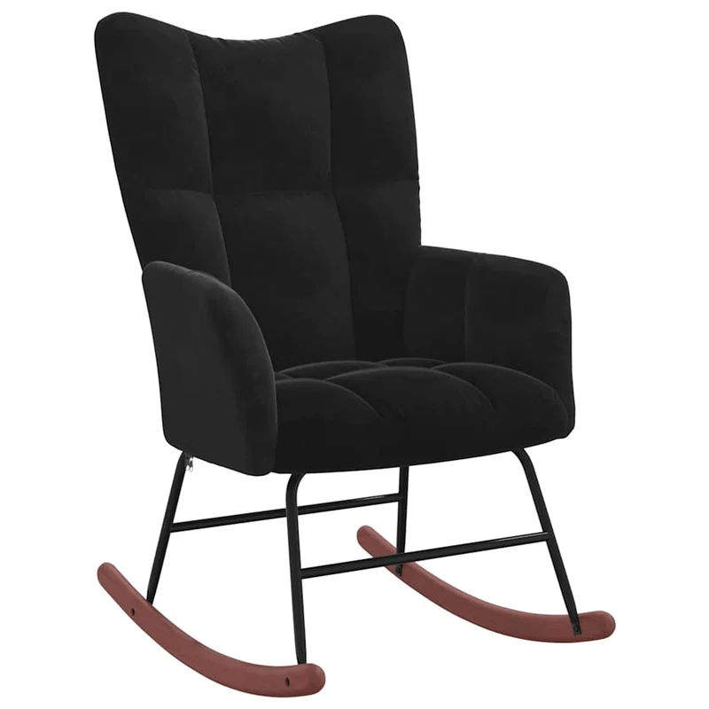 Fauteuil à bascule d'allaitement rembourré relax pour salon avec repose-pied et velours noir DEC028834