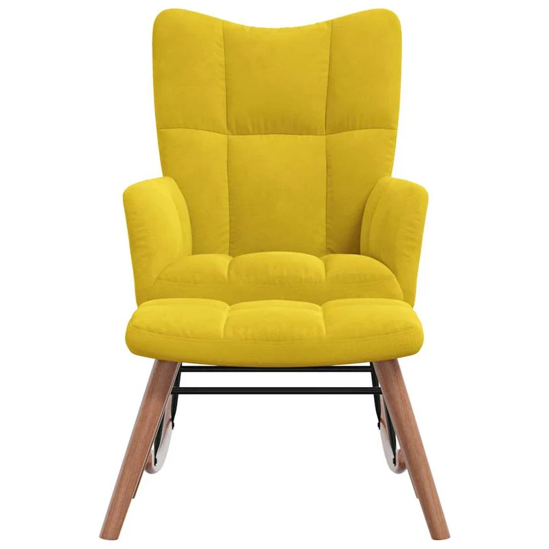 Fauteuil à bascule d'allaitement rembourré relax pour salon avec repose-pied en velours jaune moutarde DEC028815