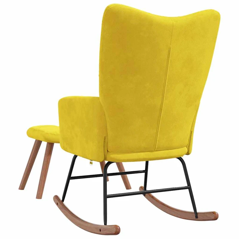 Fauteuil à bascule d'allaitement rembourré relax pour salon avec repose-pied en velours jaune moutarde DEC028815