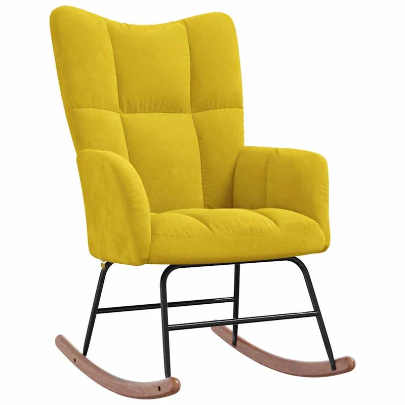 Fauteuil à bascule d'allaitement rembourré relax pour salon avec repose-pied en velours jaune moutarde DEC028815