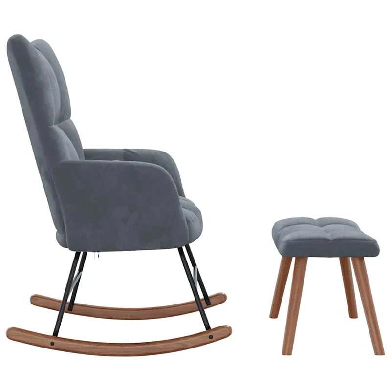 Fauteuil à bascule d'allaitement rembourré relax pour salon avec repose-pied et velours gris foncé DEC028802