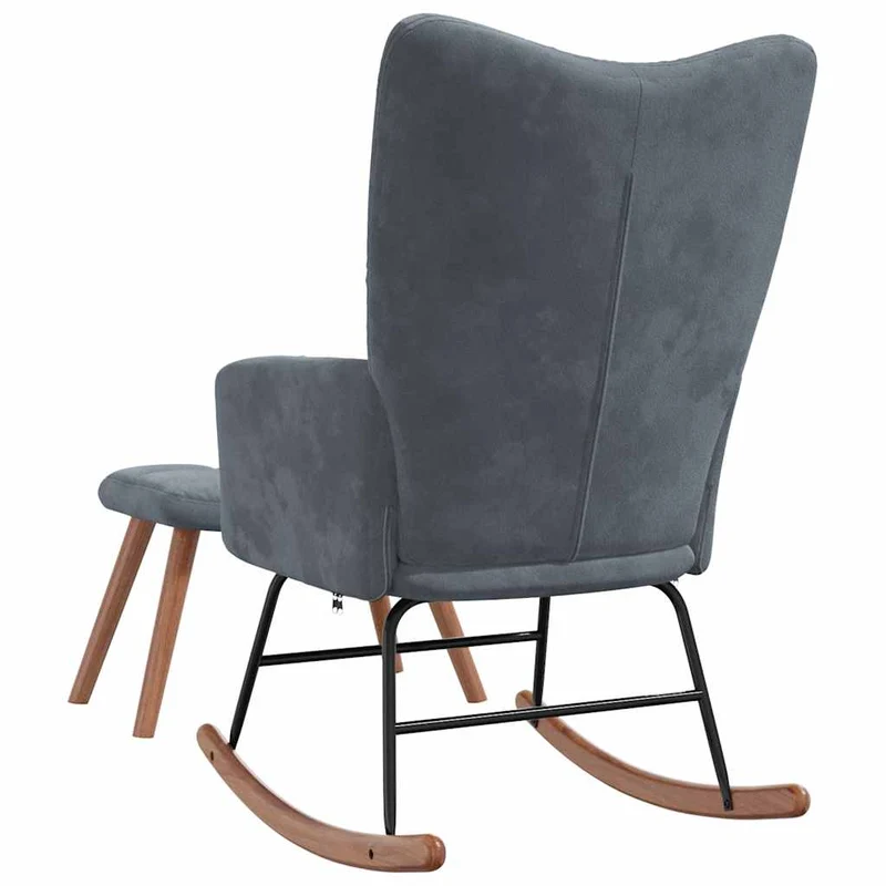 Fauteuil à bascule d'allaitement rembourré relax pour salon avec repose-pied et velours gris foncé DEC028802