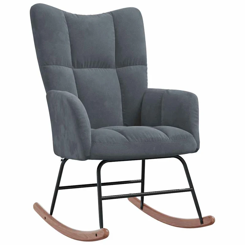 Fauteuil à bascule d'allaitement rembourré relax pour salon avec repose-pied et velours gris foncé DEC028802