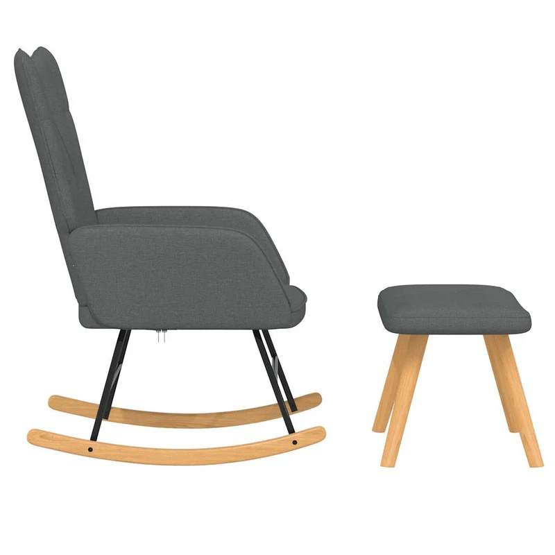 Fauteuil à bascule d'allaitement rembourré relax pour salon avec repose-pied en tissu gris foncé DEC028796