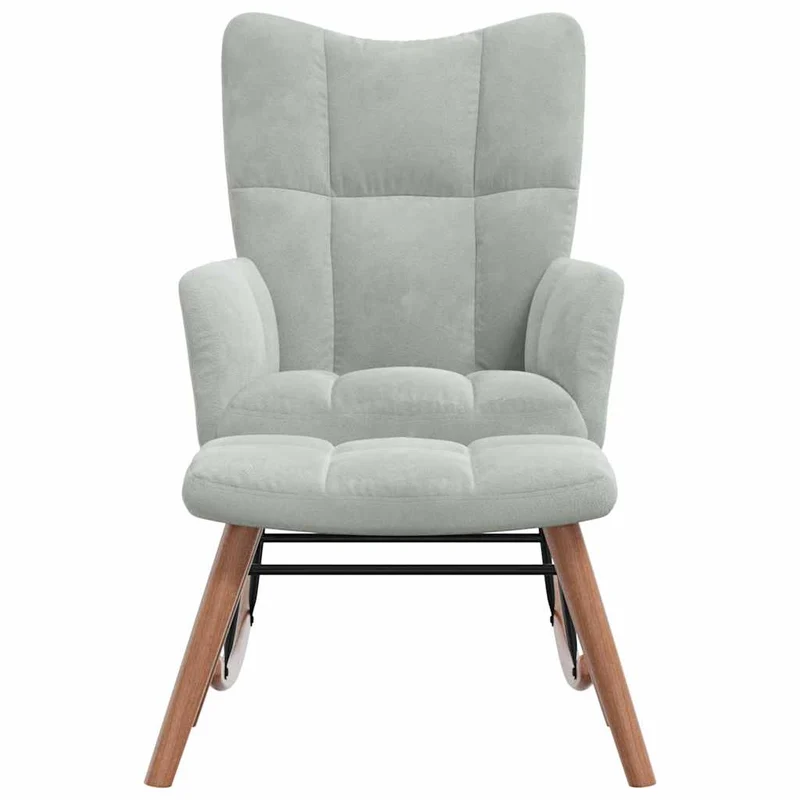 Fauteuil à bascule d'allaitement rembourré relax pour salon avec repose-pied en velours gris clair DEC028788