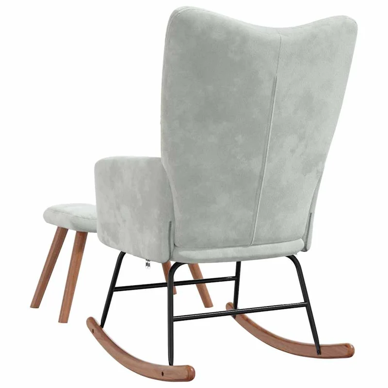 Fauteuil à bascule d'allaitement rembourré relax pour salon avec repose-pied en velours gris clair DEC028788