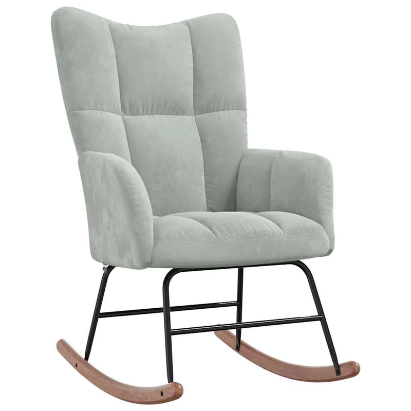 Fauteuil à bascule d'allaitement rembourré relax pour salon avec repose-pied en velours gris clair DEC028788