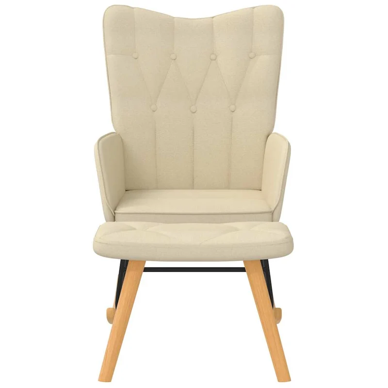 Fauteuil à bascule d'allaitement rembourré relax pour salon avec repose-pied en tissu crème DEC028778