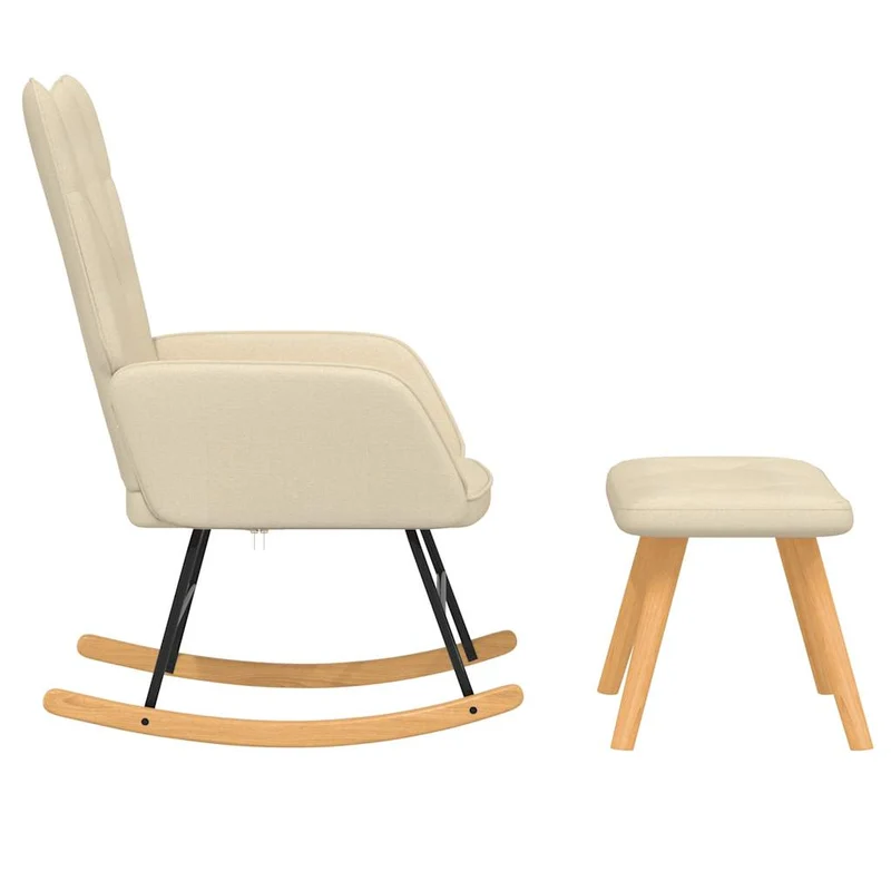 Fauteuil à bascule d'allaitement rembourré relax pour salon avec repose-pied en tissu crème DEC028778