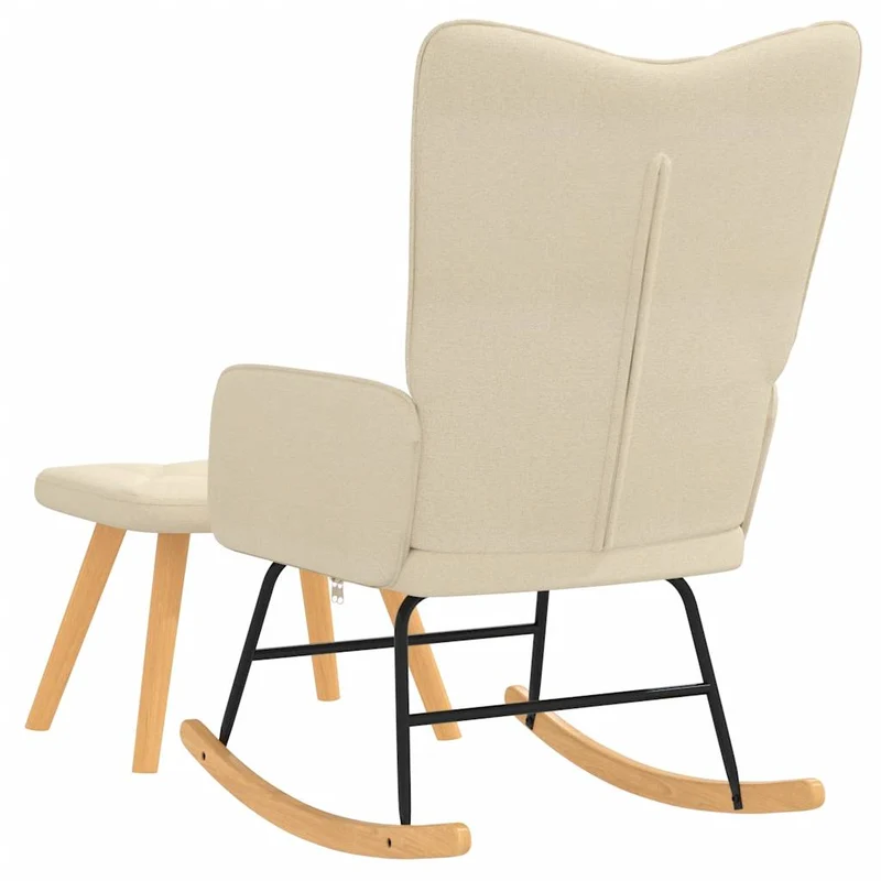 Fauteuil à bascule d'allaitement rembourré relax pour salon avec repose-pied en tissu crème DEC028778