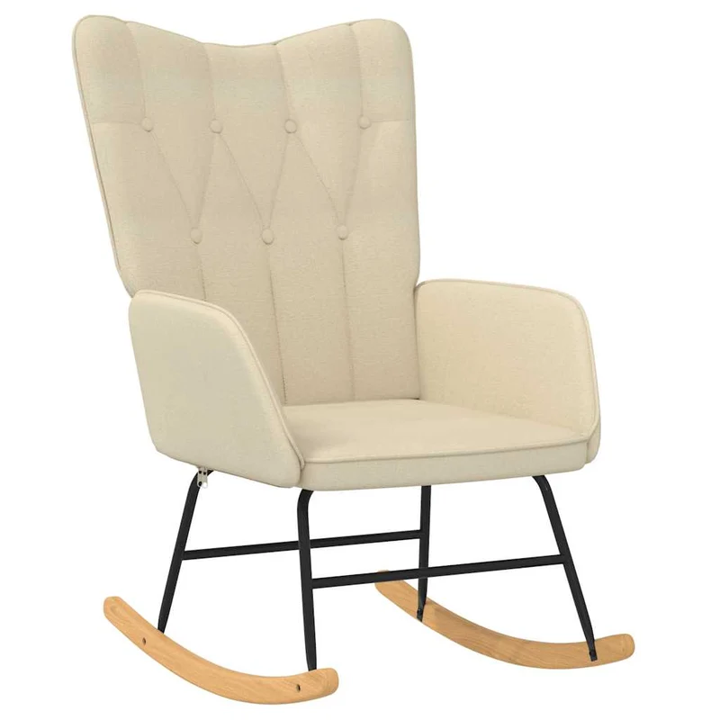 Fauteuil à bascule d'allaitement rembourré relax pour salon avec repose-pied en tissu crème DEC028778