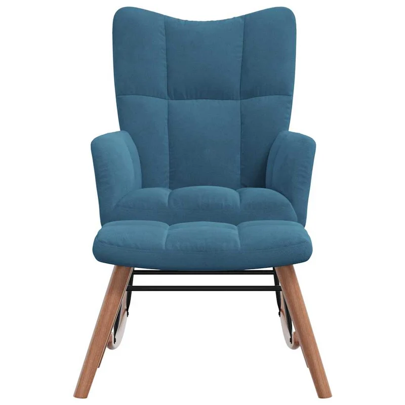Fauteuil à bascule d'allaitement rembourré relax pour salon avec repose-pied en velours bleu DEC028775