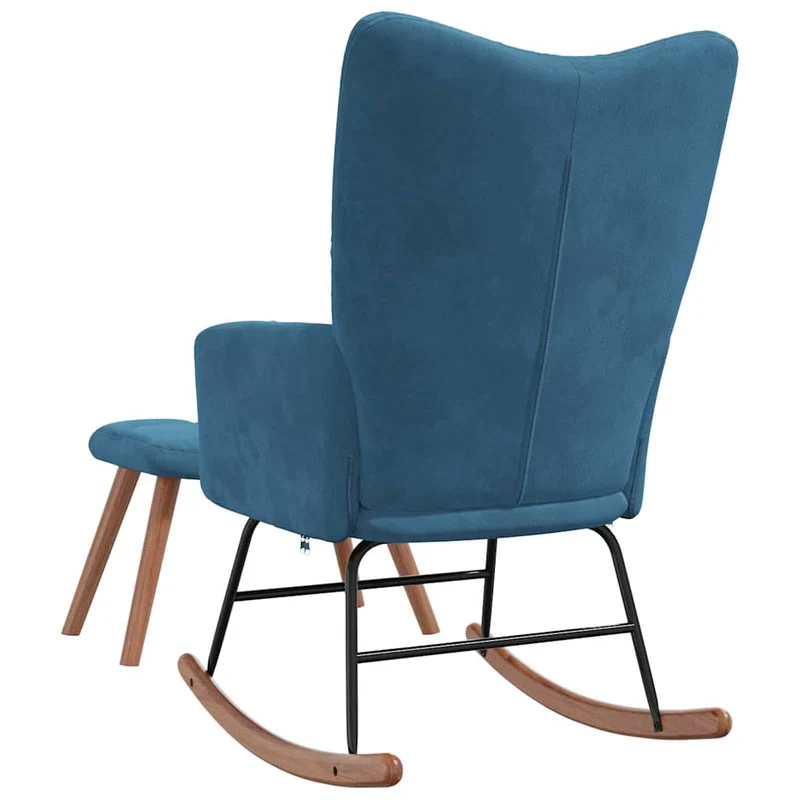 Fauteuil à bascule d'allaitement rembourré relax pour salon avec repose-pied en velours bleu DEC028775