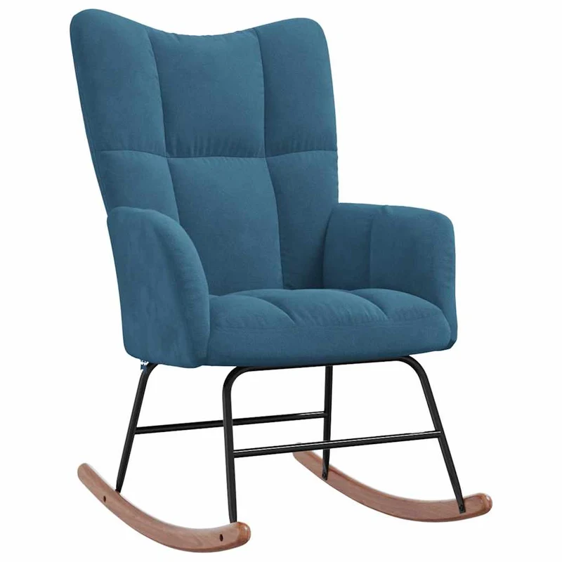 Fauteuil à bascule d'allaitement rembourré relax pour salon avec repose-pied en velours bleu DEC028775