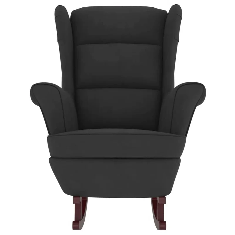 Fauteuil à bascule d'allaitement avec repose-pieds rembourré relax pour salon avec pieds en bois et velours noir DEC028764