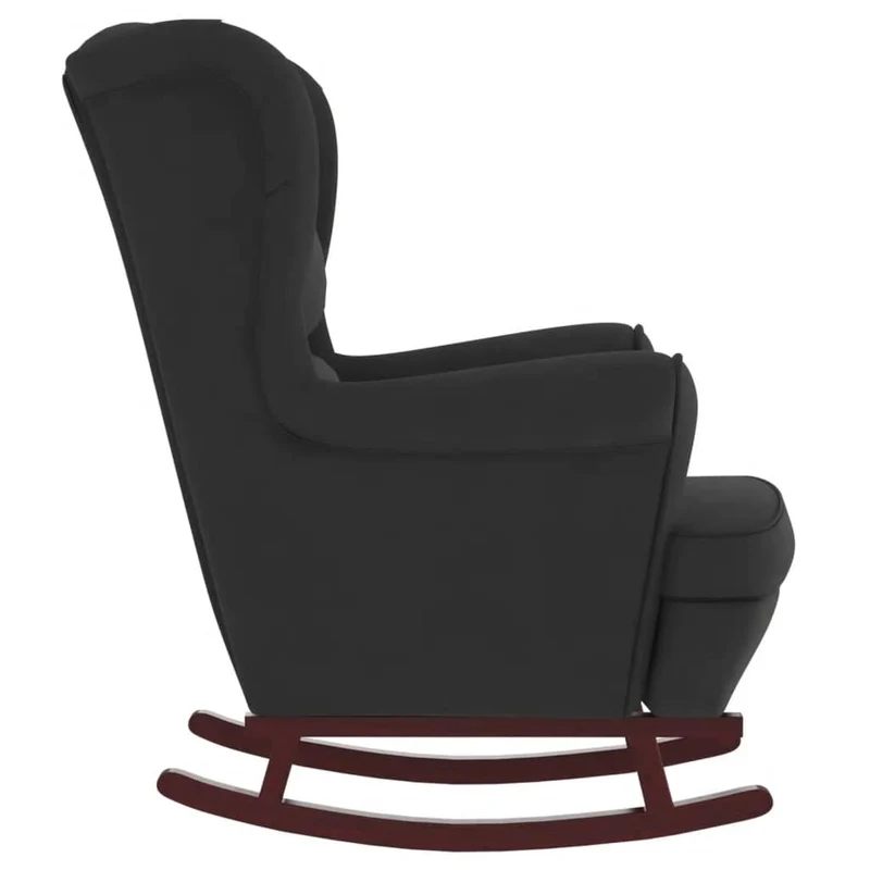 Fauteuil à bascule d'allaitement avec repose-pieds rembourré relax pour salon avec pieds en bois et velours noir DEC028764
