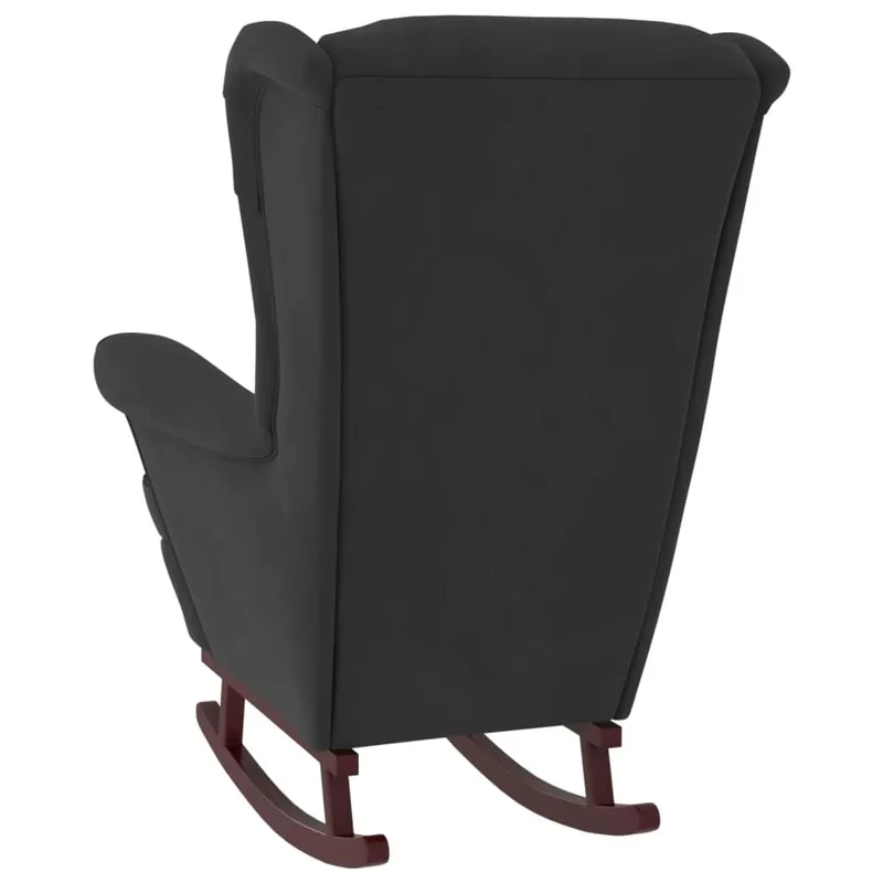 Fauteuil à bascule d'allaitement avec repose-pieds rembourré relax pour salon avec pieds en bois et velours noir DEC028764