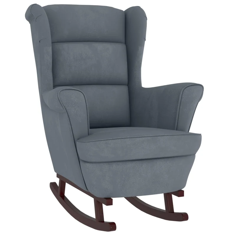 Fauteuil à bascule d'allaitement rembourré relax pour salon avec repose-pieds avec pieds en bois et velours gris foncé gris DEC028758