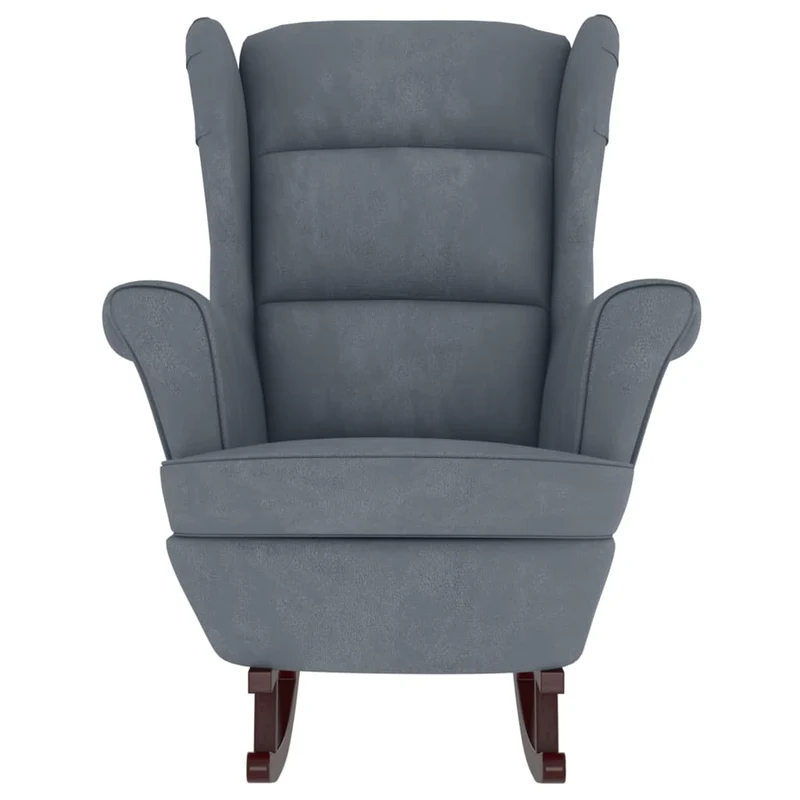 Fauteuil à bascule d'allaitement rembourré relax pour salon avec repose-pieds avec pieds en bois et velours gris foncé gris DEC028758